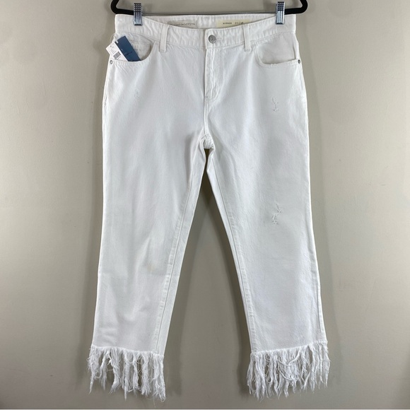 Pilcro White Cropped Raw Hem HYPHEN Distressed Jeans Mid-Rise Boho Denim Sz 28 - Picture 2 of 15